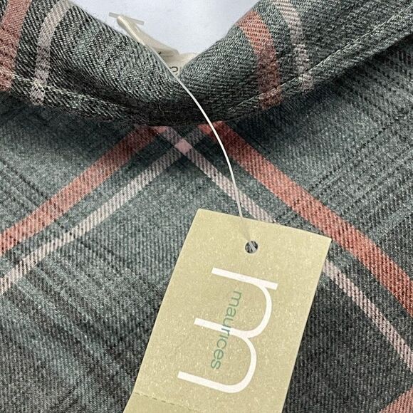 2/$30 Maurices Distressed Plaid Long Sleeve Button Up Lightweight Shirt Top 1 - Picture 6 of 9